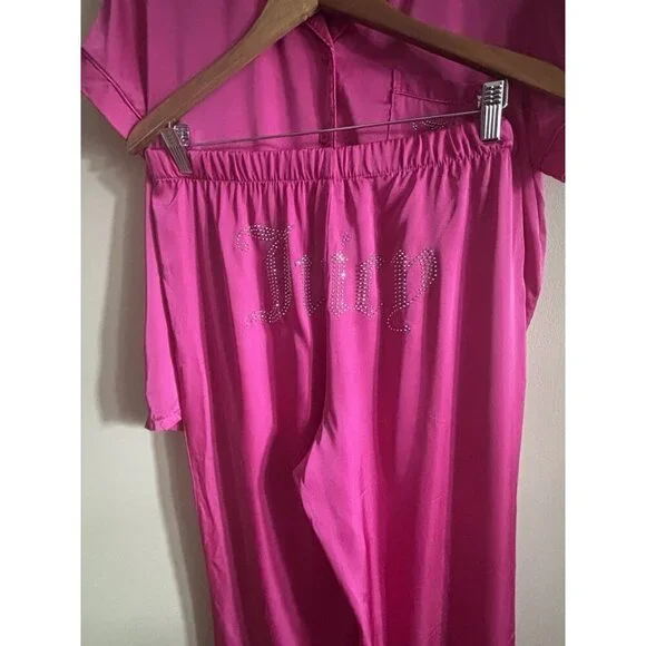 Juicy couture women’s three-piece pajama set large hot pink silky rhinestones - Picture 5 of 12